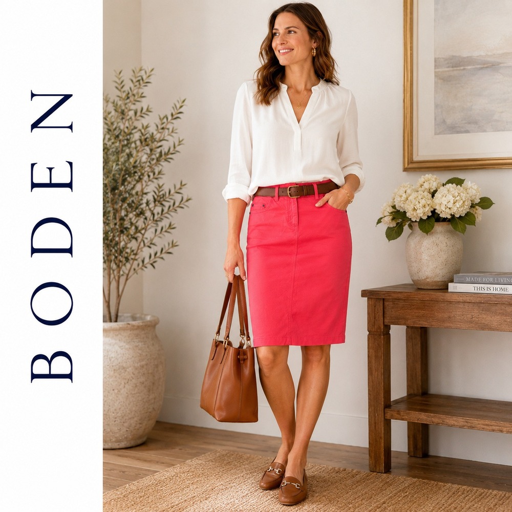 Boden Coral pink Midi Pencil Skirt